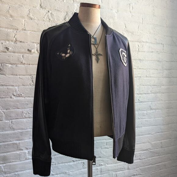 Y2K Vintage Wool Varsity Jacket Faux Leather Bomber Knit Utility Letterman Large - Picture 8 of 12